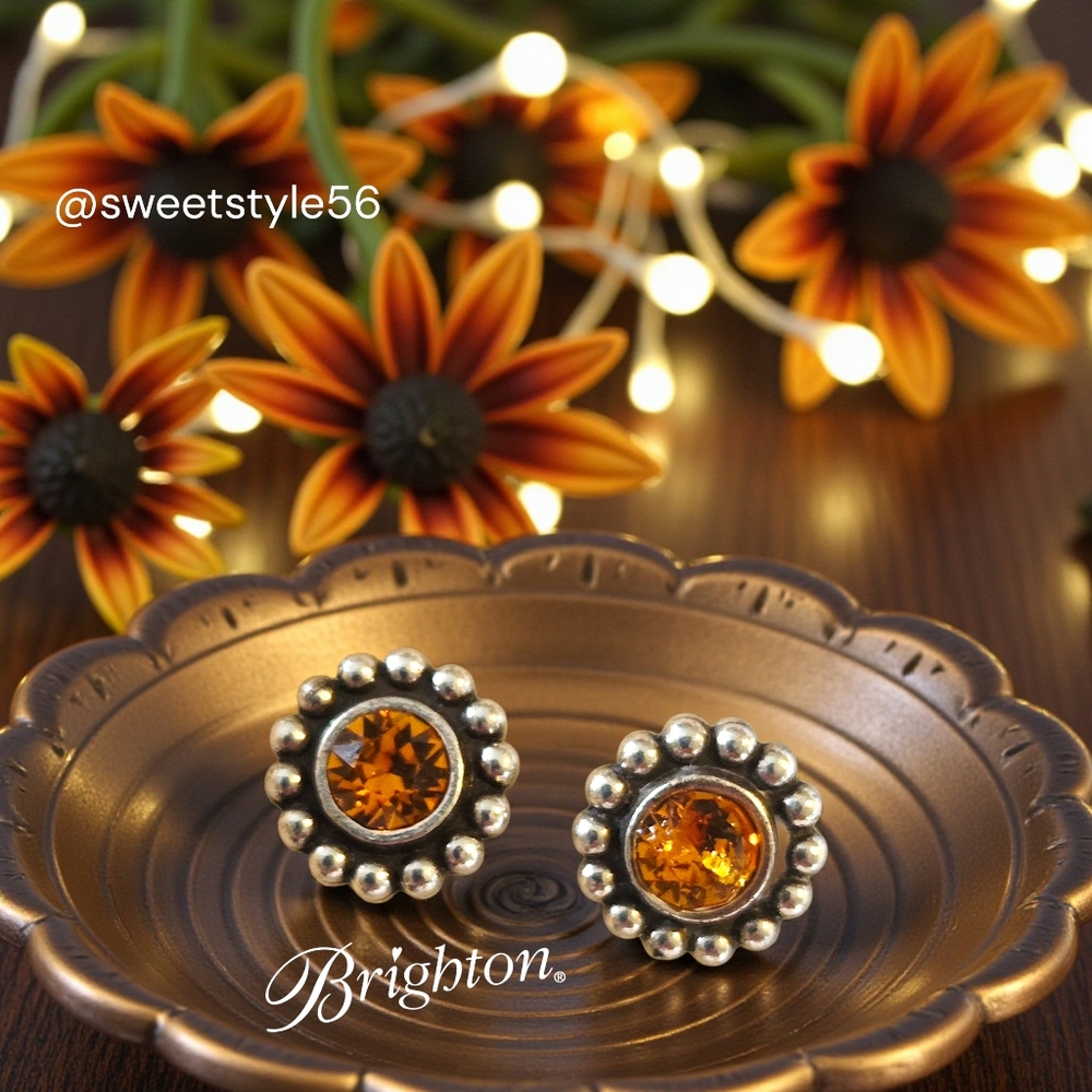 Brighton Silver Earrings with Amber Orange Stones
